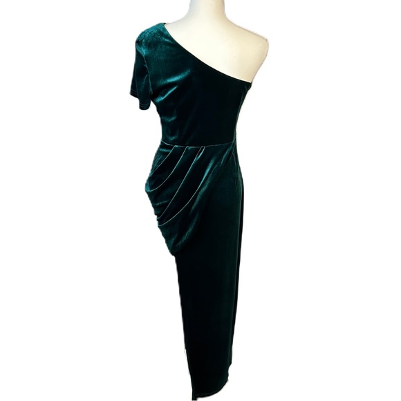 Velvet Asymmetric Maxi Dress M Stretch One Shoulder Hi Lo Formal Hoco Gala NWT - Picture 2 of 15